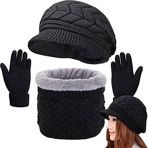 CheChury CheChruy Femme Tricoté Béret Écharpe à Boucle Gants 3 Pièces Ensemble Chaud Cache-Cou de Doublure Polaire et Bonnet Tricot Hiver Chapeau-A-Noir-Taille unique - Publicité CheChury CheChruy Femme Tricoté Béret Écharpe à Boucle Gants 3 Pièces Ensemble Chaud Cache-Cou de Doublure Polaire et Bonnet Tricot Hiver Chapeau-A-Noir-Taille unique - Publicité