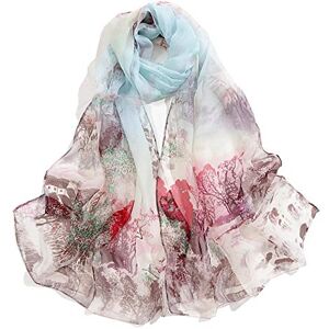 Dancila Foulard En Soie Pour Femmes Floral Imprimé Mousseline De Soie Écharpe Wrap 155 * 50cm Châles Tube (Paysage Bleu/Blanc/Rouge) - Publicité Dancila Foulard En Soie Pour Femmes Floral Imprimé Mousseline De Soie Écharpe Wrap 155 * 50cm Châles Tube (Paysage Bleu/Blanc/Rouge) - Publicité