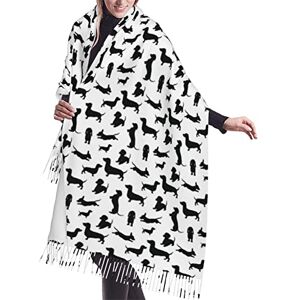 FAIRAH Écharpe à pompons en cachemire imprimé automne et hiver, adaptée pour la chaleur quotidienne, Black Dogs Teckel, taille unique - Publicité FAIRAH Écharpe à pompons en cachemire imprimé automne et hiver, adaptée pour la chaleur quotidienne, Black Dogs Teckel, taille unique - Publicité