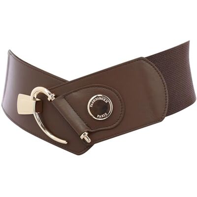 FASHIONGEN Ceinture femme élastique Cuir de Vachette, DARLENE, Fabriqué en France Marron (Boucle doré), Large - Publicité FASHIONGEN Ceinture femme élastique Cuir de Vachette, DARLENE, Fabriqué en France Marron (Boucle doré), Large - Publicité