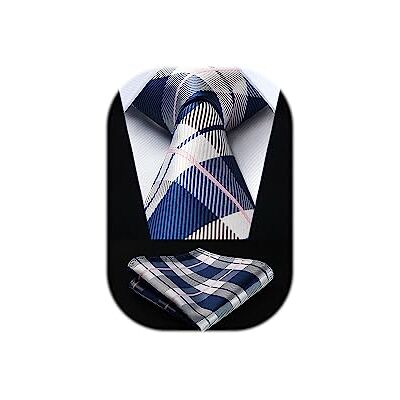 HISDERN Cravates Homme à Carreaux Élégante Formelle Classique Cravate et Pochette en Soie Mariage d'Affaires Fete Cravate pour Hommes Bleu et Blanc - Publicité HISDERN Cravates Homme à Carreaux Élégante Formelle Classique Cravate et Pochette en Soie Mariage d'Affaires Fete Cravate pour Hommes Bleu et Blanc - Publicité