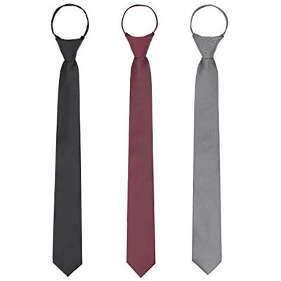 WANYING 3 × Homme Zipper Cravate 6cm Étroite Pré-liée Sécurité Cravate Casual Business Longueur 48cm Noir & Bordeaux & Gris - Publicité WANYING 3 × Homme Zipper Cravate 6cm Étroite Pré-liée Sécurité Cravate Casual Business Longueur 48cm Noir & Bordeaux & Gris - Publicité