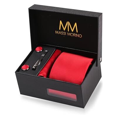 Massi Morino Cravate Homme avec mouchoirs de poche, boutons de manchette et Pinces à cravates Coffret cadeau Accessoires de Fete de Mariage - Publicité Massi Morino Cravate Homme avec mouchoirs de poche, boutons de manchette et Pinces à cravates Coffret cadeau Accessoires de Fete de Mariage - Publicité