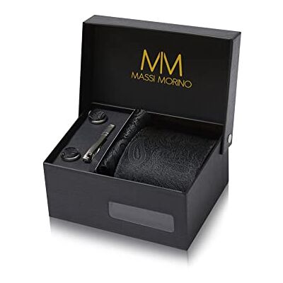 Massi Morino Cravate Homme avec mouchoirs de poche, boutons de manchette et Pinces à cravates Coffret cadeau Accessoires de Fete de Mariage - Publicité Massi Morino Cravate Homme avec mouchoirs de poche, boutons de manchette et Pinces à cravates Coffret cadeau Accessoires de Fete de Mariage - Publicité
