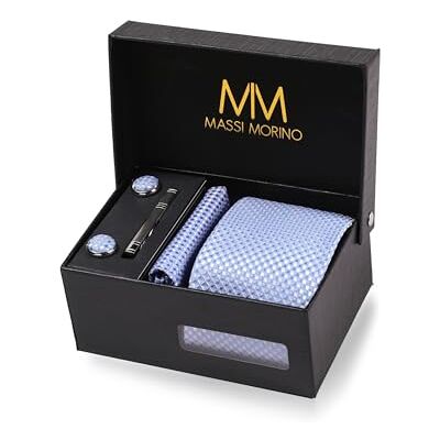 Massi Morino Cravate Homme avec mouchoirs de poche, boutons de manchette et Pinces à cravates Coffret cadeau Accessoires de Fete de Mariage - Publicité Massi Morino Cravate Homme avec mouchoirs de poche, boutons de manchette et Pinces à cravates Coffret cadeau Accessoires de Fete de Mariage - Publicité