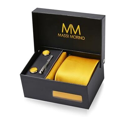 Massi Morino Cravate Homme avec mouchoirs de poche, boutons de manchette et Pinces à cravates Coffret cadeau Accessoires de Fete de Mariage - Publicité Massi Morino Cravate Homme avec mouchoirs de poche, boutons de manchette et Pinces à cravates Coffret cadeau Accessoires de Fete de Mariage - Publicité