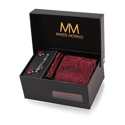 Massi Morino Cravate Homme avec mouchoirs de poche, boutons de manchette et Pinces à cravates Coffret cadeau Accessoires de Fete de Mariage - Publicité Massi Morino Cravate Homme avec mouchoirs de poche, boutons de manchette et Pinces à cravates Coffret cadeau Accessoires de Fete de Mariage - Publicité