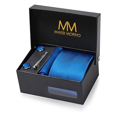Massi Morino Cravate Homme avec mouchoirs de poche, boutons de manchette et Pinces à cravates Coffret cadeau Accessoires de Fete de Mariage - Publicité Massi Morino Cravate Homme avec mouchoirs de poche, boutons de manchette et Pinces à cravates Coffret cadeau Accessoires de Fete de Mariage - Publicité