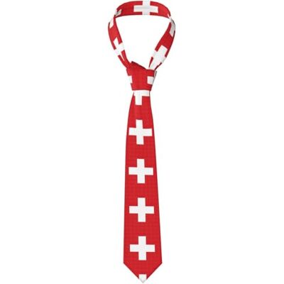 SMAZDFXX Cravate élégante pour homme avec imprimé drapeau suisse, cravate classique élégante pour mariage, travail et usage quotidien - Publicité SMAZDFXX Cravate élégante pour homme avec imprimé drapeau suisse, cravate classique élégante pour mariage, travail et usage quotidien - Publicité