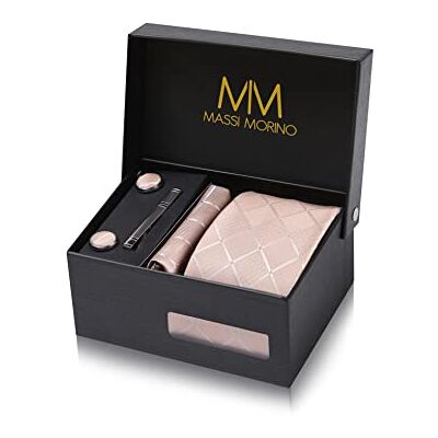 Massi Morino Cravate Homme avec mouchoirs de poche, boutons de manchette et Pinces à cravates Coffret cadeau Accessoires de Fete de Mariage - Publicité Massi Morino Cravate Homme avec mouchoirs de poche, boutons de manchette et Pinces à cravates Coffret cadeau Accessoires de Fete de Mariage - Publicité