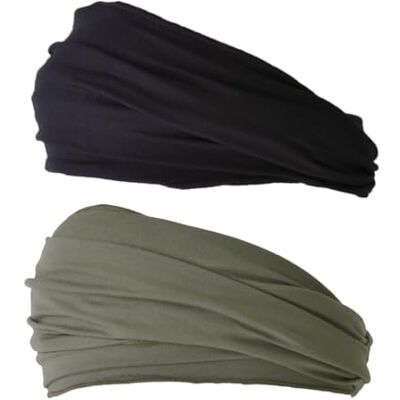 CHARM Homme Élastique Bandana Bandeau Japonais, Noir Kaki 2pk Femme Cheveux Longs, Tête Dreads, Foulard à Enrouler - Publicité CHARM Homme Élastique Bandana Bandeau Japonais, Noir Kaki 2pk Femme Cheveux Longs, Tête Dreads, Foulard à Enrouler - Publicité