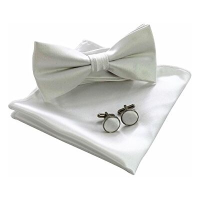 JEMYGINS Noeud Papillon Homme Blanc en Soie Réglable Couleur Unie Plusieurs Couleurs Disponibles de Mariage et Boutons de Manchette et Carré de poche Ensemble Compris Boîte(10) - Publicité JEMYGINS Noeud Papillon Homme Blanc en Soie Réglable Couleur Unie Plusieurs Couleurs Disponibles de Mariage et Boutons de Manchette et Carré de poche Ensemble Compris Boîte(10) - Publicité