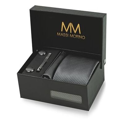 Massi Morino Cravate Homme avec mouchoirs de poche, boutons de manchette et Pinces à cravates Coffret cadeau Accessoires de Fete de Mariage - Publicité Massi Morino Cravate Homme avec mouchoirs de poche, boutons de manchette et Pinces à cravates Coffret cadeau Accessoires de Fete de Mariage - Publicité