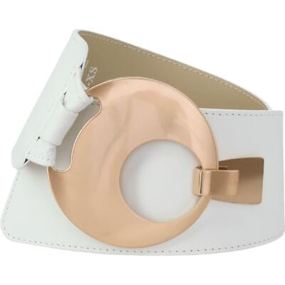 FASHIONGEN Ceinture en Cuir véritable large femme boucle ronde croisé SOLAINE Blanc (Boucle doré), S-L - Publicité FASHIONGEN Ceinture en Cuir véritable large femme boucle ronde croisé SOLAINE Blanc (Boucle doré), S-L - Publicité