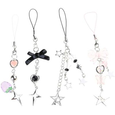 TEMOOUES 4pcs Fashion Bowknot Star Pendant STACHES Téléphone Lanyard Pocket Keychain Backpack Charm Car Clé Decoration Chaîne Chaîne Pendre Pendre Décoration - Publicité TEMOOUES 4pcs Fashion Bowknot Star Pendant STACHES Téléphone Lanyard Pocket Keychain Backpack Charm Car Clé Decoration Chaîne Chaîne Pendre Pendre Décoration - Publicité