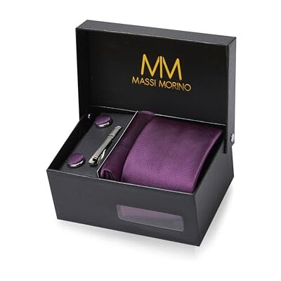 Massi Morino Cravate Homme avec mouchoirs de poche, boutons de manchette et Pinces à cravates Coffret cadeau Accessoires de Fete de Mariage - Publicité Massi Morino Cravate Homme avec mouchoirs de poche, boutons de manchette et Pinces à cravates Coffret cadeau Accessoires de Fete de Mariage - Publicité
