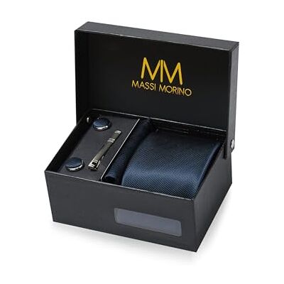 Massi Morino Cravate Hommes Bleu foncé et mouchoirs de poche, boutons de manchette et Pinces à cravates Coffret cadeau Accessoires de Fete de Mariage - Publicité Massi Morino Cravate Hommes Bleu foncé et mouchoirs de poche, boutons de manchette et Pinces à cravates Coffret cadeau Accessoires de Fete de Mariage - Publicité