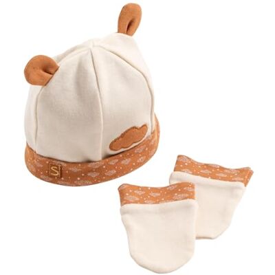 Sauthon Lot bonnet et moufles bébé en coton - Publicité Sauthon Lot bonnet et moufles bébé en coton - Publicité