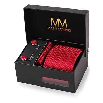 Massi Morino Cravate Homme Rose à carreaux et mouchoirs de poche, boutons de manchette et Pinces à cravates Coffret cadeau Accessoires de Fete de Mariage - Publicité Massi Morino Cravate Homme Rose à carreaux et mouchoirs de poche, boutons de manchette et Pinces à cravates Coffret cadeau Accessoires de Fete de Mariage - Publicité