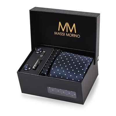 Massi Morino Cravate Homme avec mouchoirs de poche, boutons de manchette et Pinces à cravates Coffret cadeau Accessoires de Fete de Mariage - Publicité Massi Morino Cravate Homme avec mouchoirs de poche, boutons de manchette et Pinces à cravates Coffret cadeau Accessoires de Fete de Mariage - Publicité