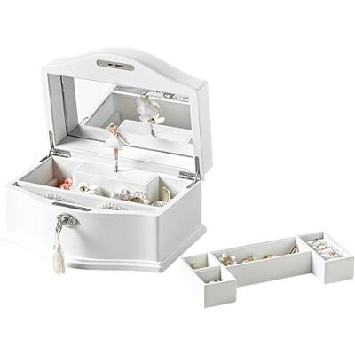Arlo Belle Boîte à bijoux musicale en bois pour filles avec miroir et serrure à clé, cadeau pour enfants pour les anniversaires et les vacances (rose, taille S) (blanc, taille L) - Publicité Arlo Belle Boîte à bijoux musicale en bois pour filles avec miroir et serrure à clé, cadeau pour enfants pour les anniversaires et les vacances (rose, taille S) (blanc, taille L) - Publicité