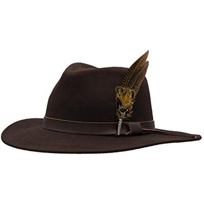 Walker & Hawkes Chapeau Fedora Richmond Unisexe Galon en Cuir/Plumes Feutre/Pliable Marron M (58 cm) - Publicité Walker & Hawkes Chapeau Fedora Richmond Unisexe Galon en Cuir/Plumes Feutre/Pliable Marron M (58 cm) - Publicité