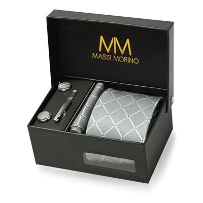 Massi Morino Cravate Homme avec mouchoirs de poche, boutons de manchette et Pinces à cravates Coffret cadeau Accessoires de Fete de Mariage - Publicité Massi Morino Cravate Homme avec mouchoirs de poche, boutons de manchette et Pinces à cravates Coffret cadeau Accessoires de Fete de Mariage - Publicité