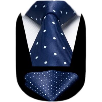 HISDERN Cravate Homme Bleu à Pois Cravates et Pochette Mariage Dot Ensemble de Cravate Mouchoir - Publicité HISDERN Cravate Homme Bleu à Pois Cravates et Pochette Mariage Dot Ensemble de Cravate Mouchoir - Publicité