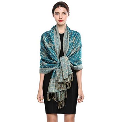 EASE LEAP Écharpe Pashmina pour Femme Châle Paisley Hijab de couleur chaude avec empiècements soyeux et sensation de luxe dans les couleurs vives avec des franges/(20-Bleu paon clair) - Publicité EASE LEAP Écharpe Pashmina pour Femme Châle Paisley Hijab de couleur chaude avec empiècements soyeux et sensation de luxe dans les couleurs vives avec des franges/(20-Bleu paon clair) - Publicité