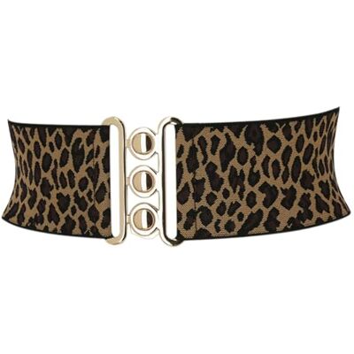 FASHIONGEN Ceinture femme élastique, ceinture large à boucle 3 boutons, style vintage, Fabriqué en France Panthere marron, Large - Publicité FASHIONGEN Ceinture femme élastique, ceinture large à boucle 3 boutons, style vintage, Fabriqué en France Panthere marron, Large - Publicité