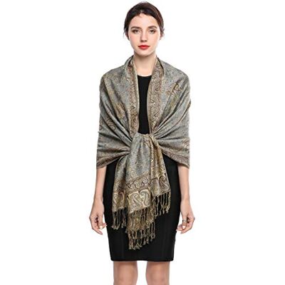 EASE LEAP Écharpe Pashmina pour Femme Châle Paisley Hijab de couleur chaude avec empiècements soyeux et sensation de luxe dans les couleurs vives avec des franges/(18-Gris bronze) - Publicité EASE LEAP Écharpe Pashmina pour Femme Châle Paisley Hijab de couleur chaude avec empiècements soyeux et sensation de luxe dans les couleurs vives avec des franges/(18-Gris bronze) - Publicité