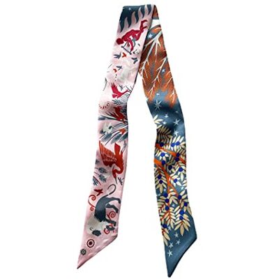 JERLA % Mulberry silk Scarf Head Hair Ribbon Bag scarf Handbag Handle wrap Tie Bundle Neckerchief Scarf for women (Jungle blue and pink) - Publicité JERLA % Mulberry silk Scarf Head Hair Ribbon Bag scarf Handbag Handle wrap Tie Bundle Neckerchief Scarf for women (Jungle blue and pink) - Publicité