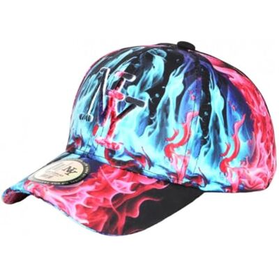 Hip Hop Honour Casquette NY Bleue et Rose Print Flammes Streetwear Baseball Fire - Publicité Hip Hop Honour Casquette NY Bleue et Rose Print Flammes Streetwear Baseball Fire - Publicité