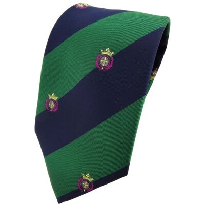 TigerTie cravate vert feuille verte bleu foncé rayé avec blason Tie - Publicité TigerTie cravate vert feuille verte bleu foncé rayé avec blason Tie - Publicité