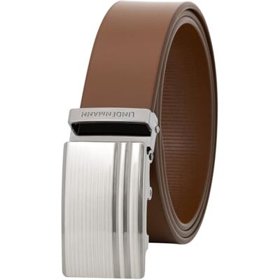 LINDENMANN Ceinture pour homme En cuir de vachette cognac avec boucle automatique - Publicité LINDENMANN Ceinture pour homme En cuir de vachette cognac avec boucle automatique - Publicité
