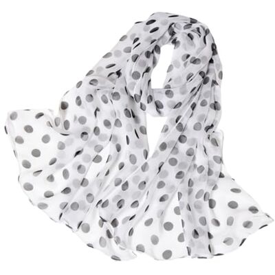 MANJIAMEI Foulard en Mousseline à Pois pour Femme, Mode Châle Long Léger Anti-UV Sheer Chiffon Écharpe Imprimé Polyvalent Doux Etole Couvre-chef Bandeau Décoration de Sac (Blanc) - Publicité MANJIAMEI Foulard en Mousseline à Pois pour Femme, Mode Châle Long Léger Anti-UV Sheer Chiffon Écharpe Imprimé Polyvalent Doux Etole Couvre-chef Bandeau Décoration de Sac (Blanc) - Publicité