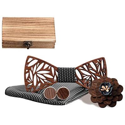 Mr.Van Noeud Papillon Bois Fait Main,Taille Réglable, Style Classique,Coffret en Bois (comprenant Boutons de Manchette, fleur, Mouchoir et noeud papillon) pour Mariage Soirée Business - Publicité Mr.Van Noeud Papillon Bois Fait Main,Taille Réglable, Style Classique,Coffret en Bois (comprenant Boutons de Manchette, fleur, Mouchoir et noeud papillon) pour Mariage Soirée Business - Publicité