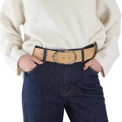 FASHIONGEN Ceinture femme en Cuir Véritable LWG, largeur 5 cm, fabriqué en France, Maura Beige, 90 - Publicité FASHIONGEN Ceinture femme en Cuir Véritable LWG, largeur 5 cm, fabriqué en France, Maura Beige, 90 - Publicité