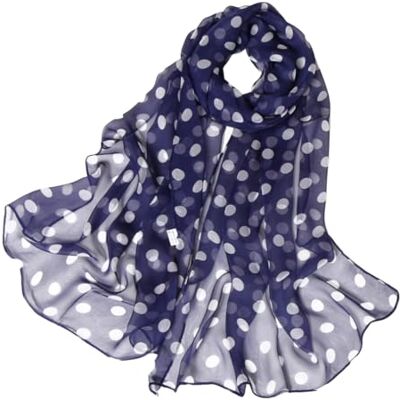 MANJIAMEI Foulard en Mousseline à Pois pour Femme, Mode Châle Long Léger Anti-UV Sheer Chiffon Écharpe Imprimé Polyvalent Doux Etole Couvre-chef Bandeau Décoration de Sac (Bleu) - Publicité MANJIAMEI Foulard en Mousseline à Pois pour Femme, Mode Châle Long Léger Anti-UV Sheer Chiffon Écharpe Imprimé Polyvalent Doux Etole Couvre-chef Bandeau Décoration de Sac (Bleu) - Publicité