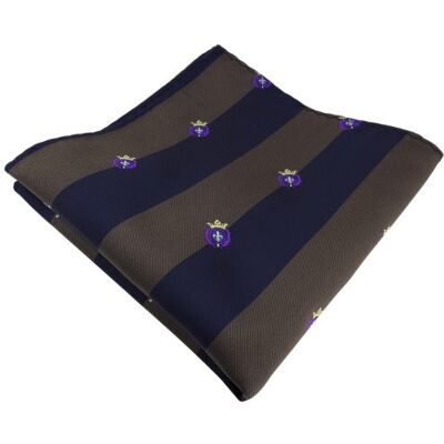 TigerTie pochette en brun foncé bleu foncé rayé avec blason tissu Polyester - Publicité TigerTie pochette en brun foncé bleu foncé rayé avec blason tissu Polyester - Publicité