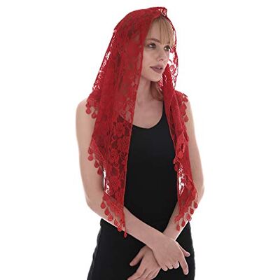 LMVERNA Châle Triangle Dentelle Mantilla Voile Léger Tassel Foulard Mode Floral Châles et Wraps pour Femme Rouge Medium - Publicité LMVERNA Châle Triangle Dentelle Mantilla Voile Léger Tassel Foulard Mode Floral Châles et Wraps pour Femme Rouge Medium - Publicité