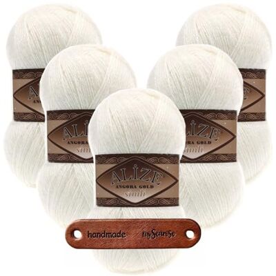mySearose Alize 5 x 100 g Angora Gold Simli 62 Crème Clair Premium Laine aspect scintillant pour foulards, écharpes et accessoires doux, léger, élégant pour automne et hiver avec étiquette - Publicité mySearose Alize 5 x 100 g Angora Gold Simli 62 Crème Clair Premium Laine aspect scintillant pour foulards, écharpes et accessoires doux, léger, élégant pour automne et hiver avec étiquette - Publicité