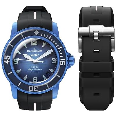 BONACE Bracelet de rechange incurvé en caoutchouc souple étanche pour Swatch Blancpain, bracelet à dégagement rapide de 22 mm pour Blancpain x Swatch (Ligne noire et blanche) - Publicité BONACE Bracelet de rechange incurvé en caoutchouc souple étanche pour Swatch Blancpain, bracelet à dégagement rapide de 22 mm pour Blancpain x Swatch (Ligne noire et blanche) - Publicité