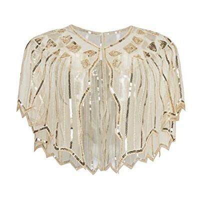 BABEYOND ArtiDeco Écharpe rétro pour robe de soirée 1920s Châle femme à Paillettes pour mariage, fête, bal (Beige) - Publicité BABEYOND ArtiDeco Écharpe rétro pour robe de soirée 1920s Châle femme à Paillettes pour mariage, fête, bal (Beige) - Publicité