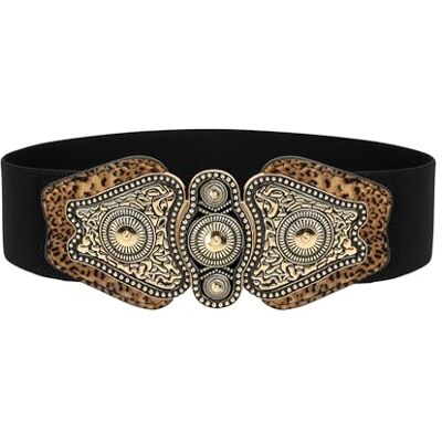BlackButterfly Vintage Large Élastique Extensible Antique Boucle Ceinture (Noir Imprimé léopard, L) - Publicité BlackButterfly Vintage Large Élastique Extensible Antique Boucle Ceinture (Noir Imprimé léopard, L) - Publicité