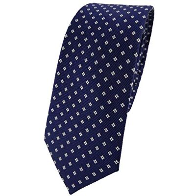 TigerTie Cravate fine en soie à pois, bleu marine, bleu foncé, blanc argenté, Taille Unique - Publicité TigerTie Cravate fine en soie à pois, bleu marine, bleu foncé, blanc argenté, Taille Unique - Publicité