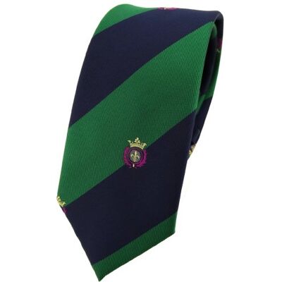 TigerTie étroit cravate vert feuille verte bleu foncé rayé avec blason Tie - Publicité TigerTie étroit cravate vert feuille verte bleu foncé rayé avec blason Tie - Publicité