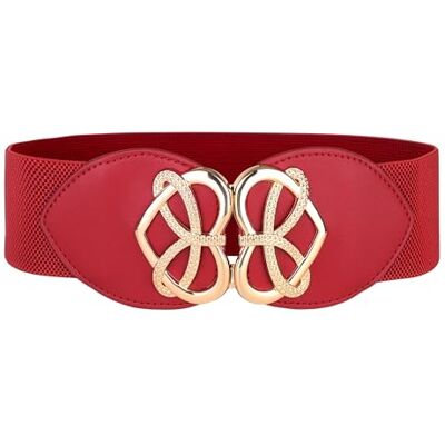 BlackButterfly Ceinture Élastique Femme Boucle Cœur Dorée, Rouge, XL - Publicité BlackButterfly Ceinture Élastique Femme Boucle Cœur Dorée, Rouge, XL - Publicité