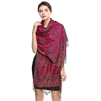 EASE LEAP Écharpe Pashmina pour Femme Châle Paisley Hijab de couleur chaude avec empiècements soyeux et sensation de luxe dans les couleurs vives avec des franges/(3-Rouge prune) - Publicité EASE LEAP Écharpe Pashmina pour Femme Châle Paisley Hijab de couleur chaude avec empiècements soyeux et sensation de luxe dans les couleurs vives avec des franges/(3-Rouge prune) - Publicité