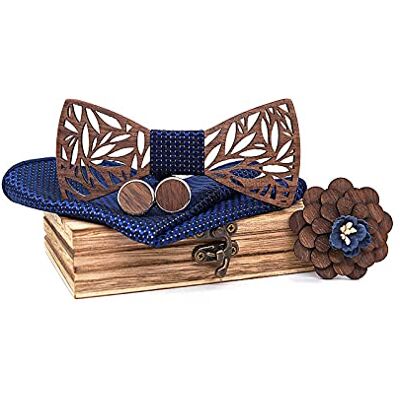 Mr.Van Noeud Papillon Bois Fait Main,Taille Réglable,Style Classique,Coffret en Bois (comprenant Boutons de Manchette, fleur, Mouchoir et noeud papillon) pour Mariage Soirée Business -Bleu - Publicité Mr.Van Noeud Papillon Bois Fait Main,Taille Réglable,Style Classique,Coffret en Bois (comprenant Boutons de Manchette, fleur, Mouchoir et noeud papillon) pour Mariage Soirée Business -Bleu - Publicité